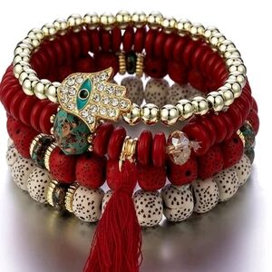 Heart Charm Beads Bracelets Lava Stone Multilayer Bohemia Bracelet Resin Women